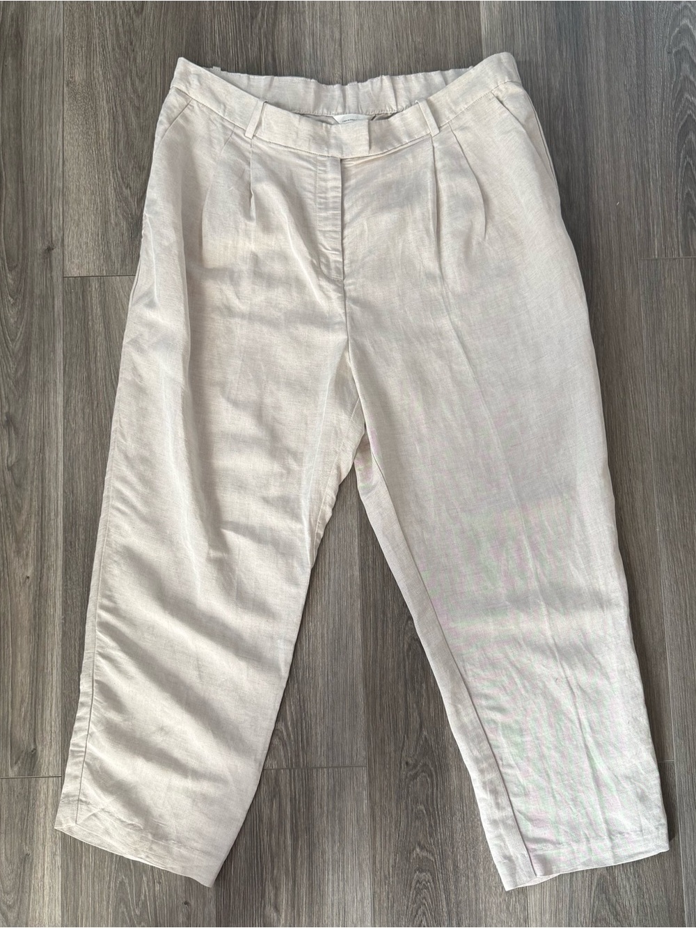 NWT H&M Cream/Beige Linen Blend Pants Size 18 Minimalist Business Casual Boho